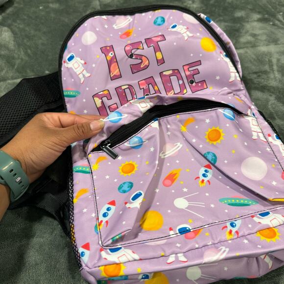 1st Grade Backpack Lavender Space Theme 15in Lightweight Back to School - Picture 5 of 6